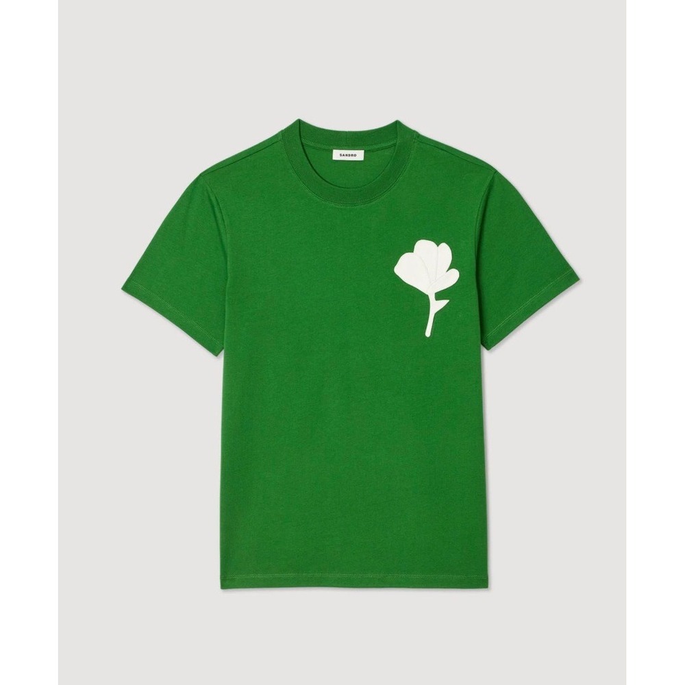 Sandro Paris Men Layered Flower Tee Lime Green Cotton T-Shirt SHPTS01734 XL NEW